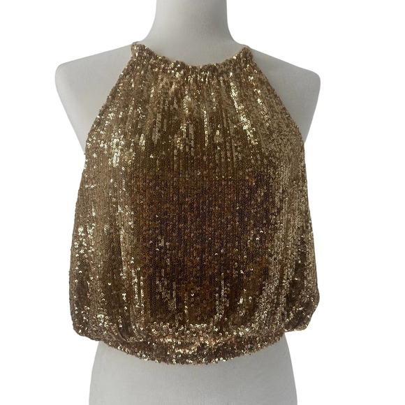 Free People Tops - Free People Top Sleeveless Golden Crop Top Lights Out halter Sequin Large